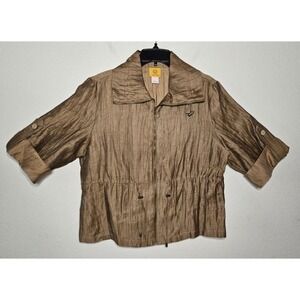 Ruby Rd Sparkly Brown Jacket 3/4 Sleeve Full Zip Womens Size 14